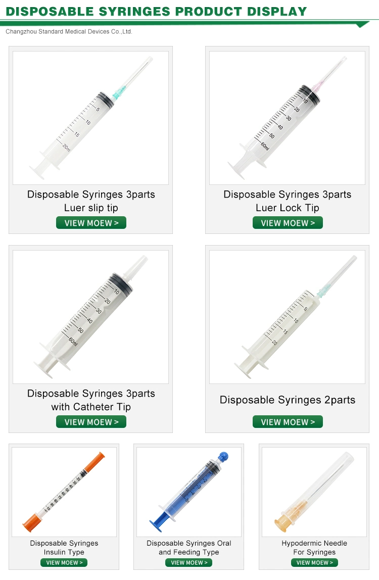 CE Certificated Cheaper Price 3parts 2parts Luer Slip and Luer Lock Sterile Plastic Medical Disposable Hypodermic Syringes with and Without Needle